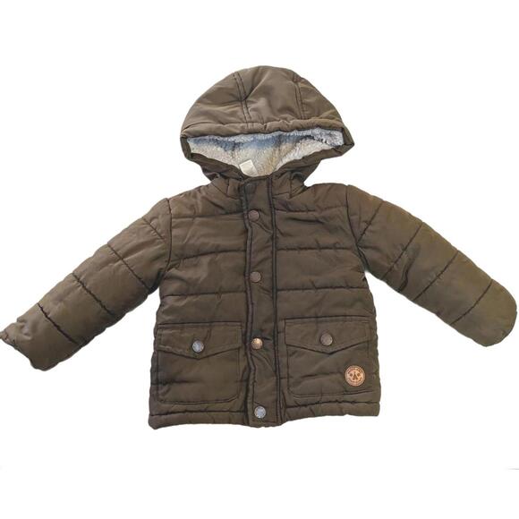 Little Me Toddler Boy Size 18 M Army Green Hooded Puffer Winter Coat Jacket - Picture 1 of 9